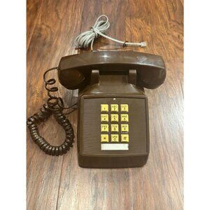 Vintage MCM TeleConcept Brown Push-Button Corded Telephone desk phone UNTESTED